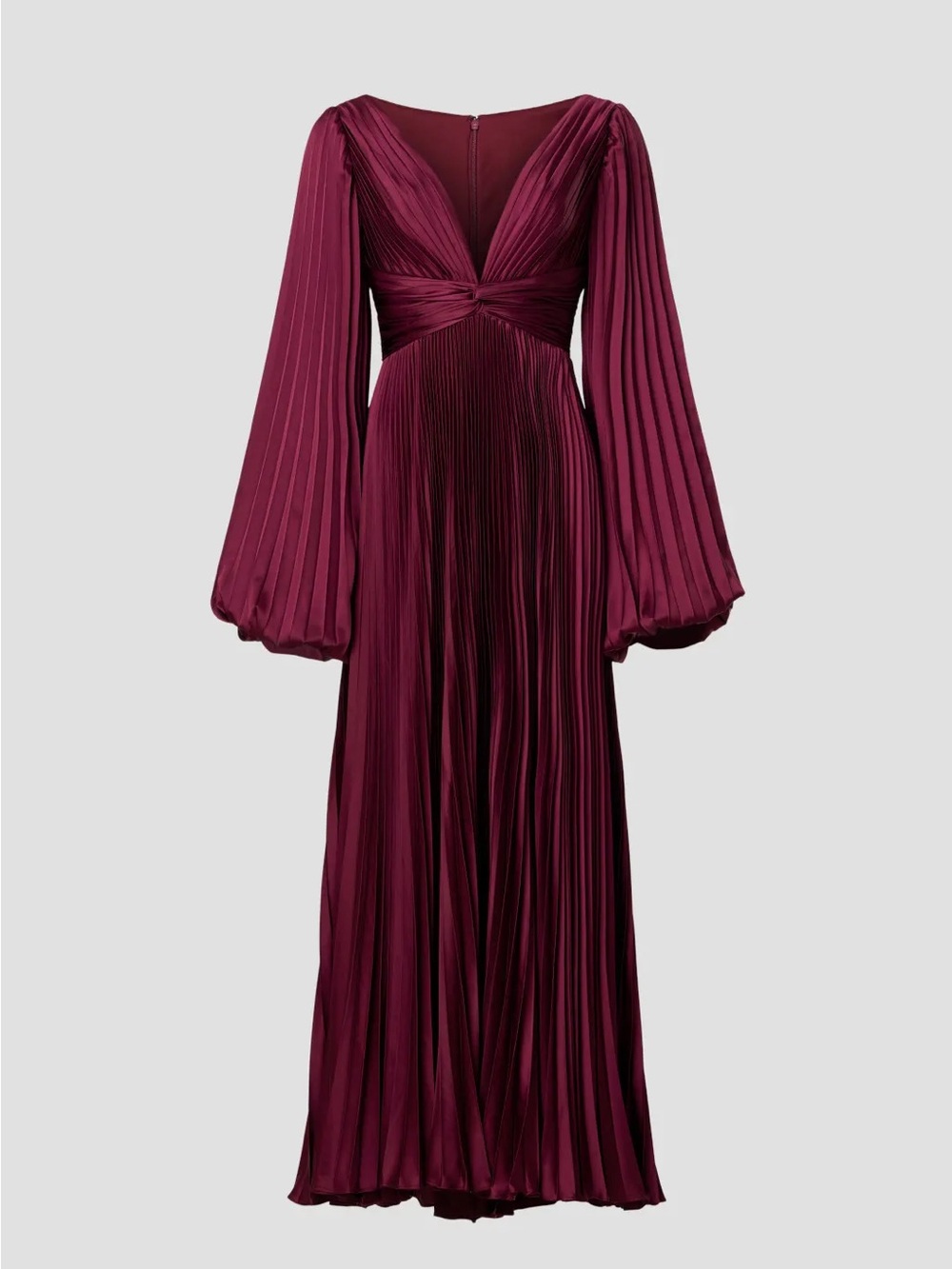 Mac Duggal Rich Plum Pleated Long Sleeve Midi Dress